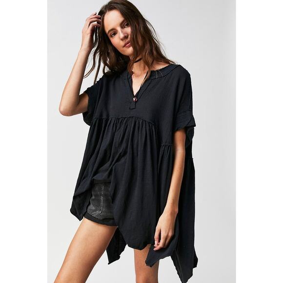 Free People Sugar Rush Babydoll Top Black - M - Picture 1 of 4